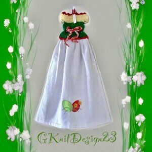 Crochet dress hand towel, Easter theme dish towel